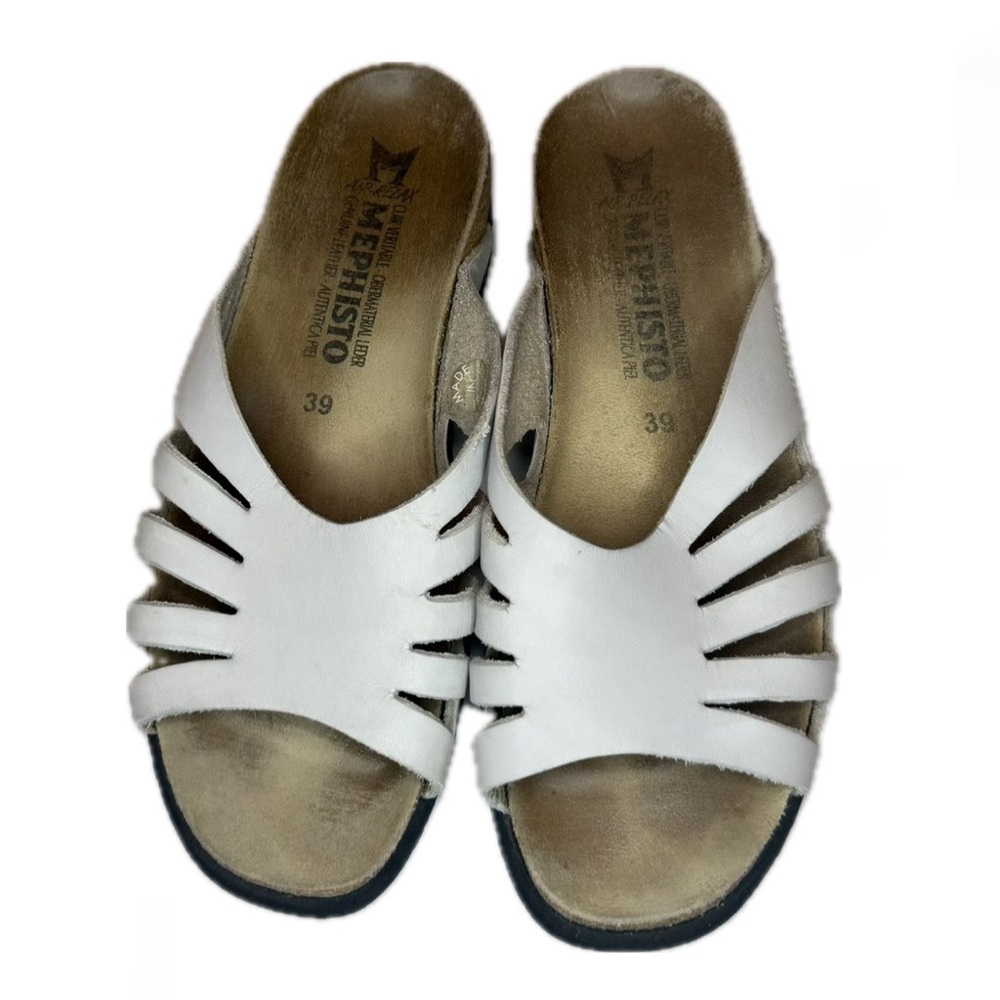 Memphisto White Leather Strappy Slide Sandals Women’s 9